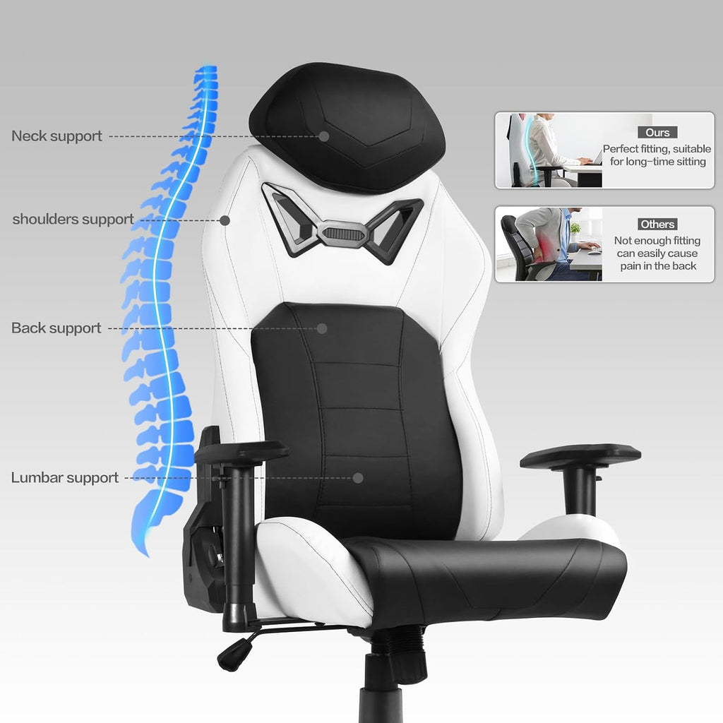 Modern-Depo Ergonomic Gaming Chairs for Adults with High-Density Memory Foam | Swivel Comfortable Office Chair, Big and Tall Video Game Chair, High Back Computer Chair for Home, Office, Black White
