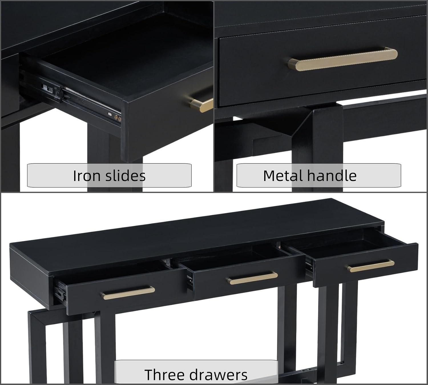 57' Entryway Console Sofa Table with Storage Drawers, Long Narrow Behind Couch Furniture for Living Room, Entrance, Hallway, Front Door, Black