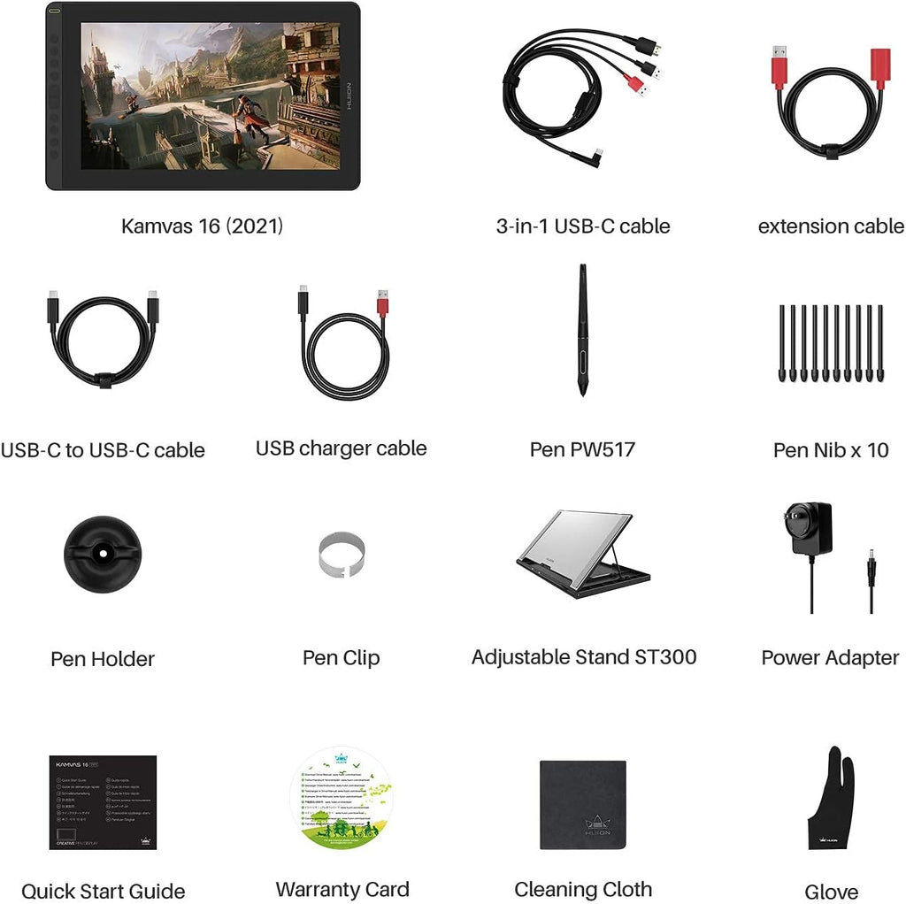 2021 HUION KAMVAS 16 Graphics Drawing Tablet with Full-Laminated Screen Anti-Glare 10 Express Keys Android Support Battery-Free Stylus 8192 Pen Pressure Tilt Adjustable Stand - 15.6 Inch Pen Display