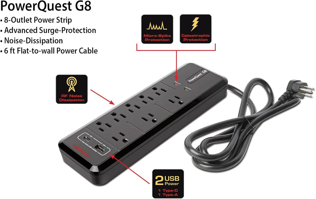 Samsung QN65QN90FAFXZA 65 Inch Neo QLED 4K QN90F Vision AI Smart TV with an AudioQuest G8 8-Outlet USB-A/USB-C AC Power Surge Protector (2025)