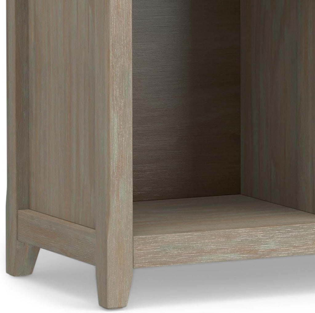SIMPLIHOME Amherst Console Table - 57 inch Wide Solid Wood 8 Cube Storage Sofa Table in Distressed Grey, Transitional Table for Entryway or Living Room with Open Cubby Shelves and Tapered Legs