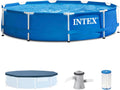 Intex Metal Frame 10ft x 30in Round Above Ground Outdoor Swimming Pool Set with 330 GPH Filter Pump, Cartridge, and Protective Round Pool Cover