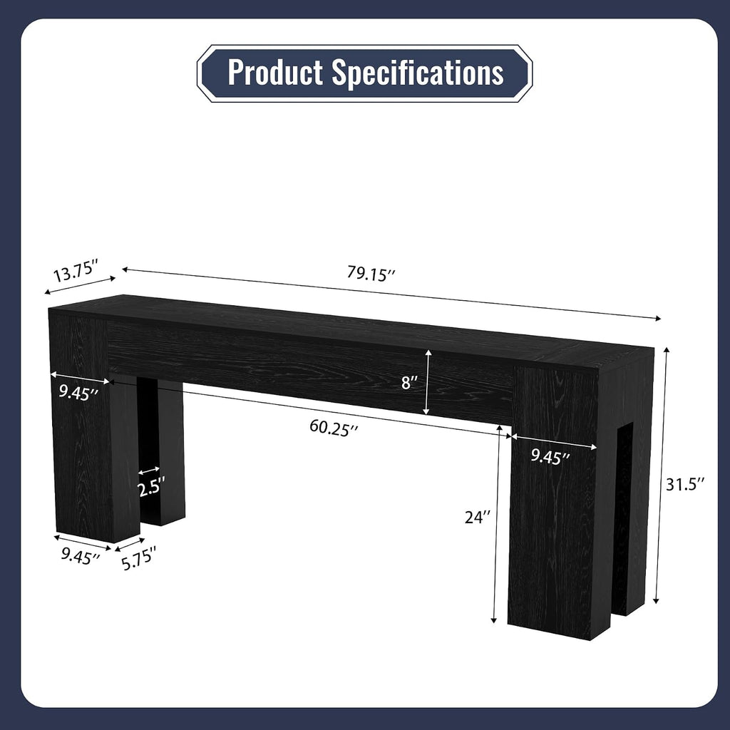 Epecoya Extra Long Sofa Console Table for Entryway Living Room, 79-Inch Farmhouse Wood Behind Couch Table, Rectangular Accent Console with Wooden Double Base for Hallway Foyer Entrance, Black