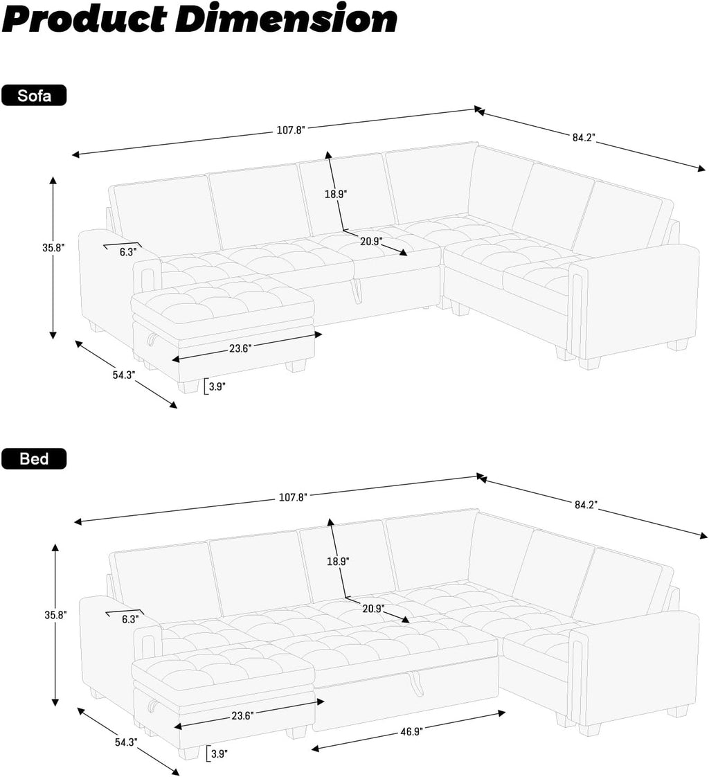 Belffin Modular Sectional Sleeper Sofa with Pull Out Bed U Shaped Sectional Sofa Couch with Storage Ottoman Velvet Covertible 7-Seater Sofa for Living Room Beige
