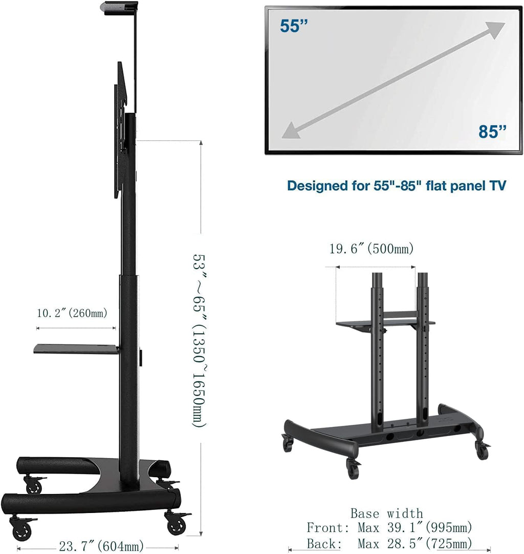 NB North Bayou Mobile TV Cart TV Stand with Wheels for 55' - 85' Inch LCD LED OLED Plasma Flat Panel Screens up to 200lbs AVA1800-70-1P (Black)