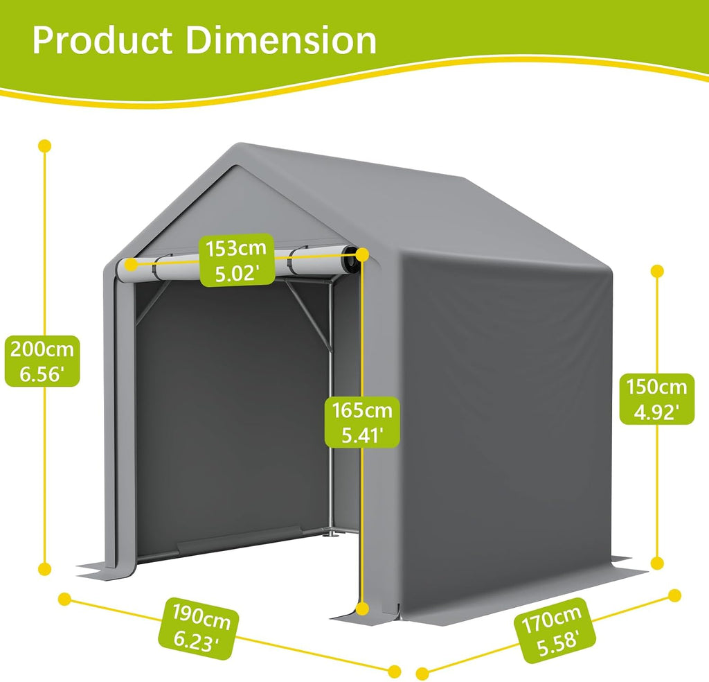 6x6 ft Storage Tent with Roll up Doors, Outdoor Portable Shelter Shed Garage Tent Carport, Waterproof Snowproof for Lawn Mower, Bike, Motorcycleand, Gray