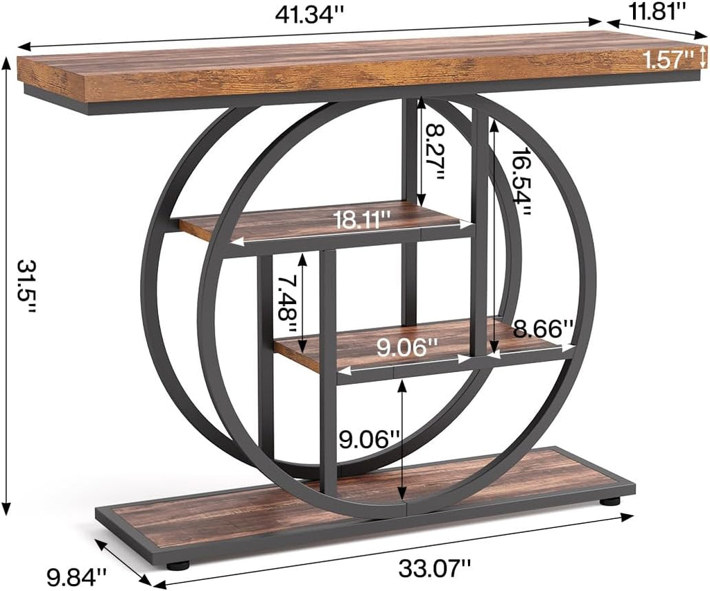 LITTLE TREE Console Table, 4-Tier Entryway Table, 41.3-Inch Industrial Sofa Table for Living Room, Foyer Hallway Table for Entrance, Rustic Brown and Black