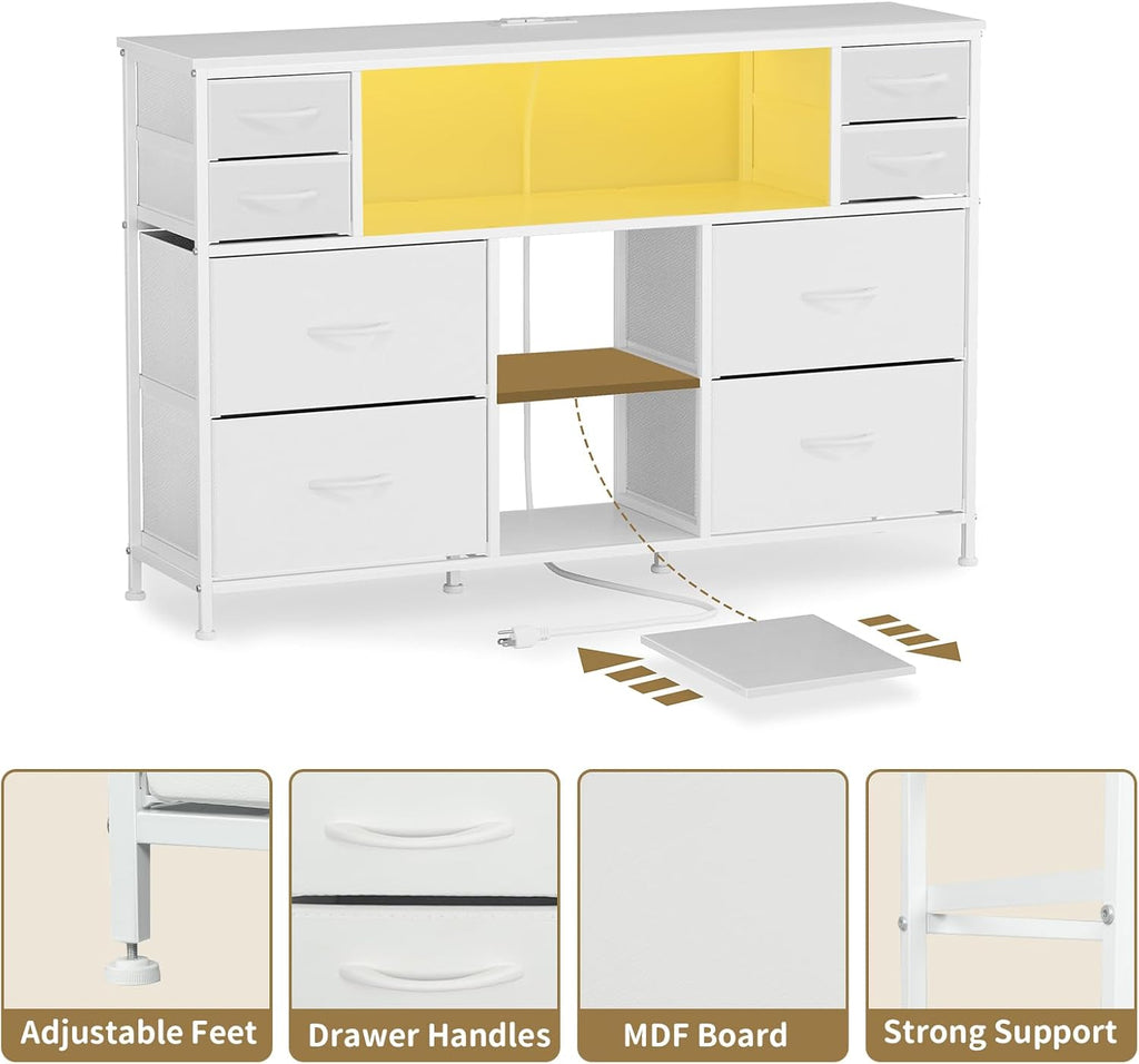TV Stand Dresser Drawer for Bedroom - TV Stands for 45, 50, 55 inch TV - Entertainment Center Dressers with Charging Station, Drawers Dresser with Storage for Living Room, Nursery, Entryway - White