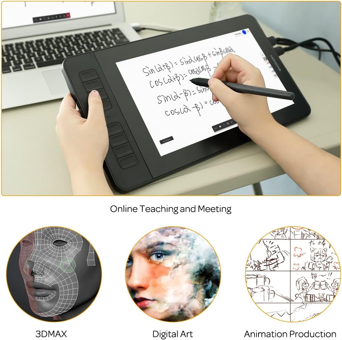 GAOMON PD1161 Drawing Tablet 11.6 Inch IPS Tilt Support Pen Display - Drawing Pad with 8 Shortcuts and 8192 Levels Battery-Free AP50 Stylus Black