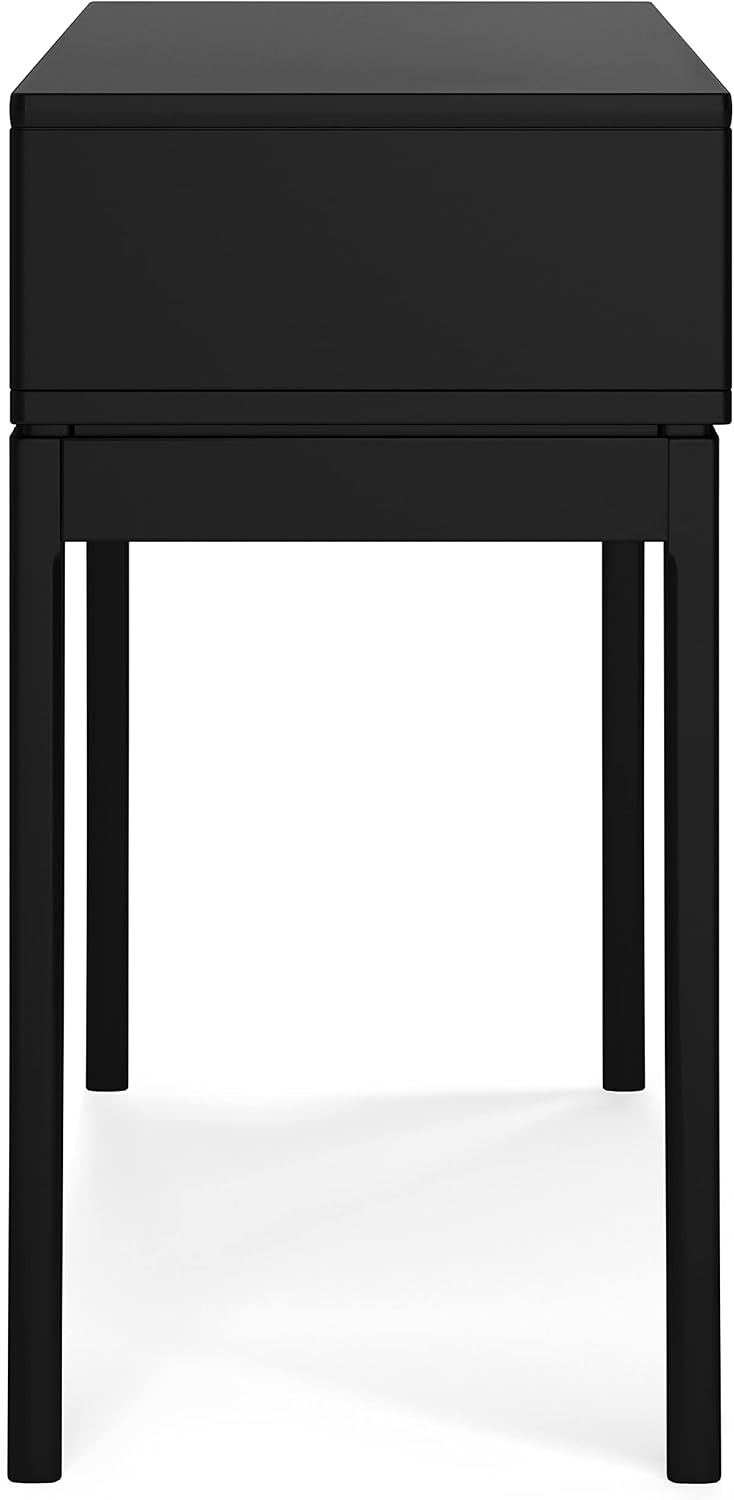 SIMPLIHOME Harper Console Table - 54 Inch Wide Solid Hardwood Sofa Table in Black, Mid-Century Modern Storage Table for Entryway or Living Room with 3 Drawers, Notched Handles, and Tapered Legs