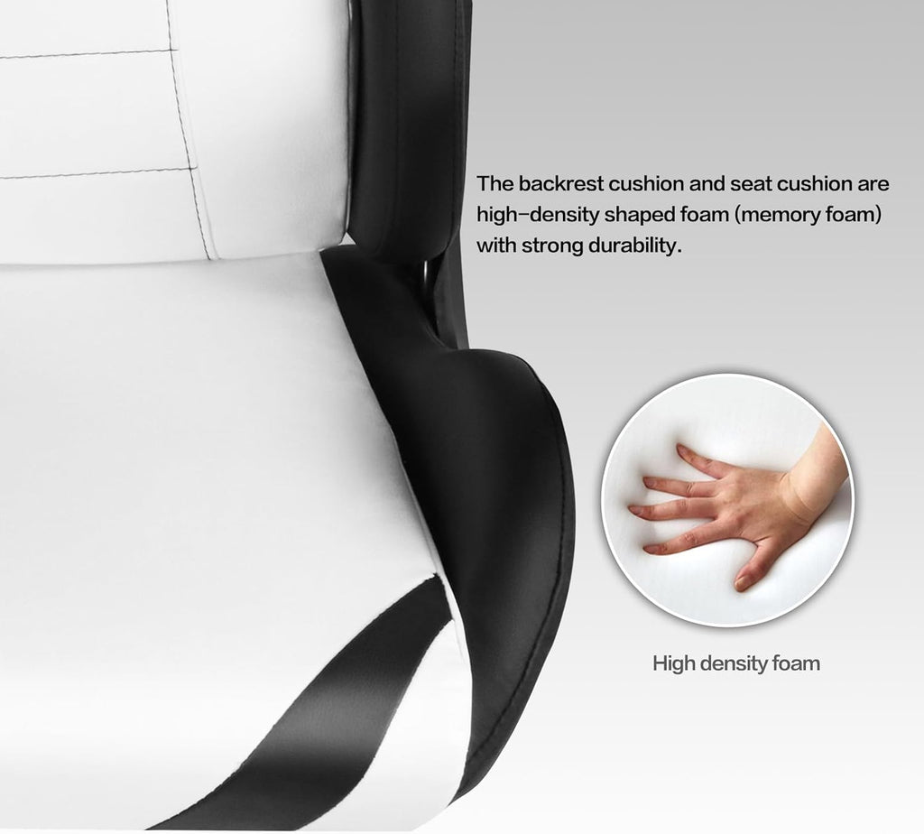 Modern-Depo Ergonomic Gaming Chairs for Adults with High-Density Memory Foam | Swivel Comfortable Office Chair, Big and Tall Video Game Chair, High Back Computer Chair for Home, Office, White Black
