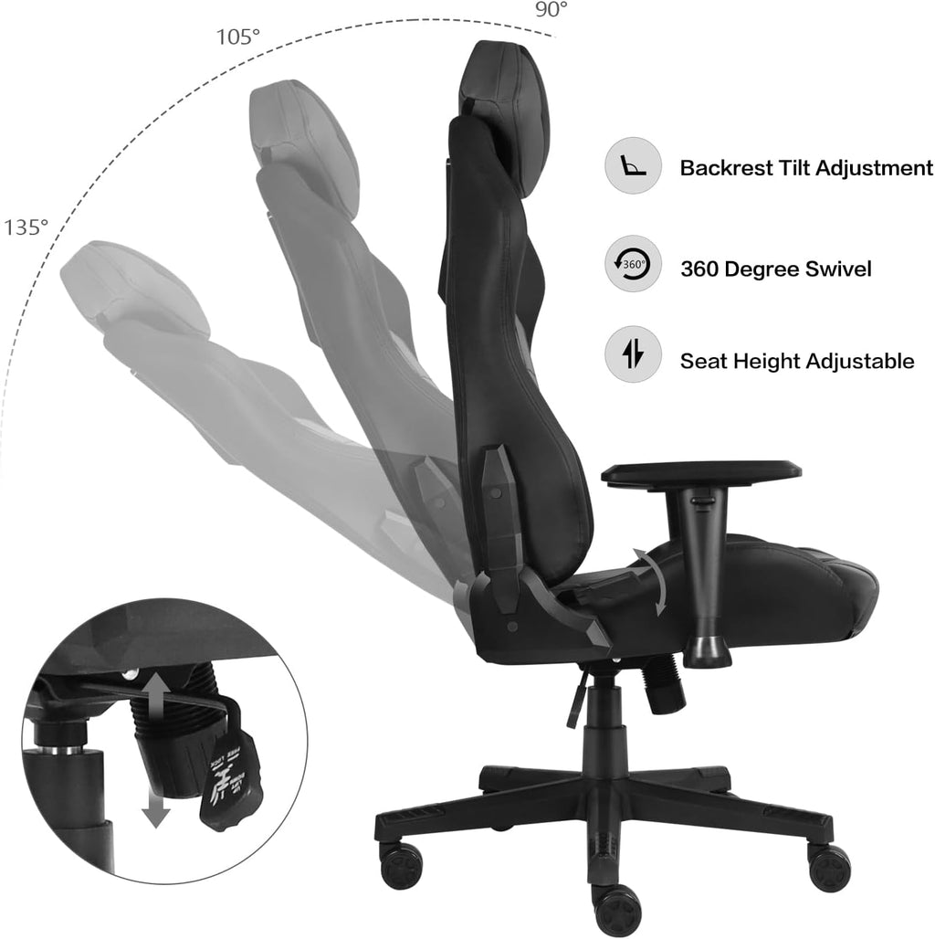 Modern-Depo Ergonomic Gaming Chairs for Adults with High-Density Memory Foam | Swivel Comfortable Office Chair, Big and Tall Video Game Chair, High Back Computer Chair for Home, Office, Grey Black