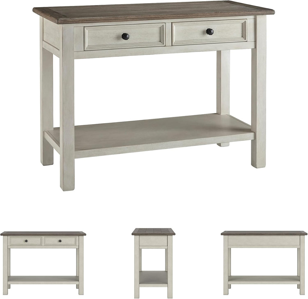 Signature Design by Ashley Bolanburg Sofa Table, Two‑Tone Wood Console With Drawers, Antique Finish With Metal Hardware, Ideal for Entryway or Living Room Display, Antique White