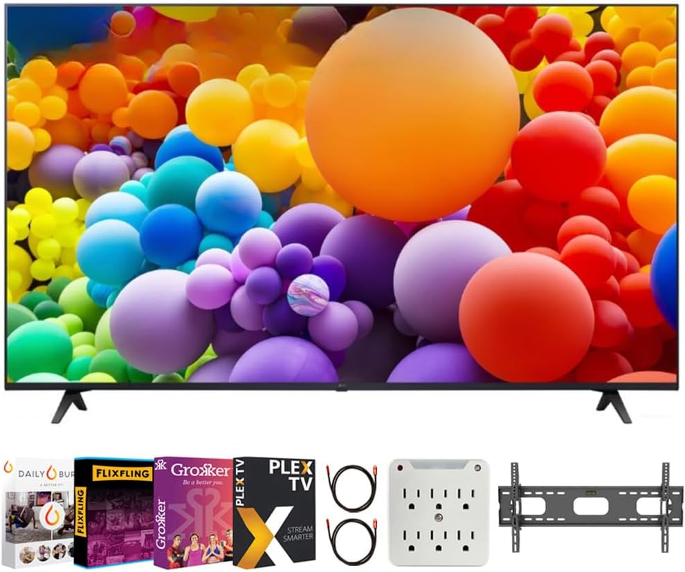 LG 55UT7570PUB 55-Inch UT75 Series LED Smart TV 4K (2024) Bundle with Deco Mount 37'-100' TV Wall Mount + Tech Smart USA Premiere Movies Streaming +6-Outlet Surge Adapter & More