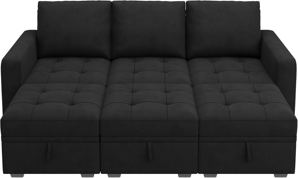HONBAY Modular Sectional Sleeper Sofa, Sleeper Couch with Storage Seats Oversized Sectional Couches for Living Room,Black