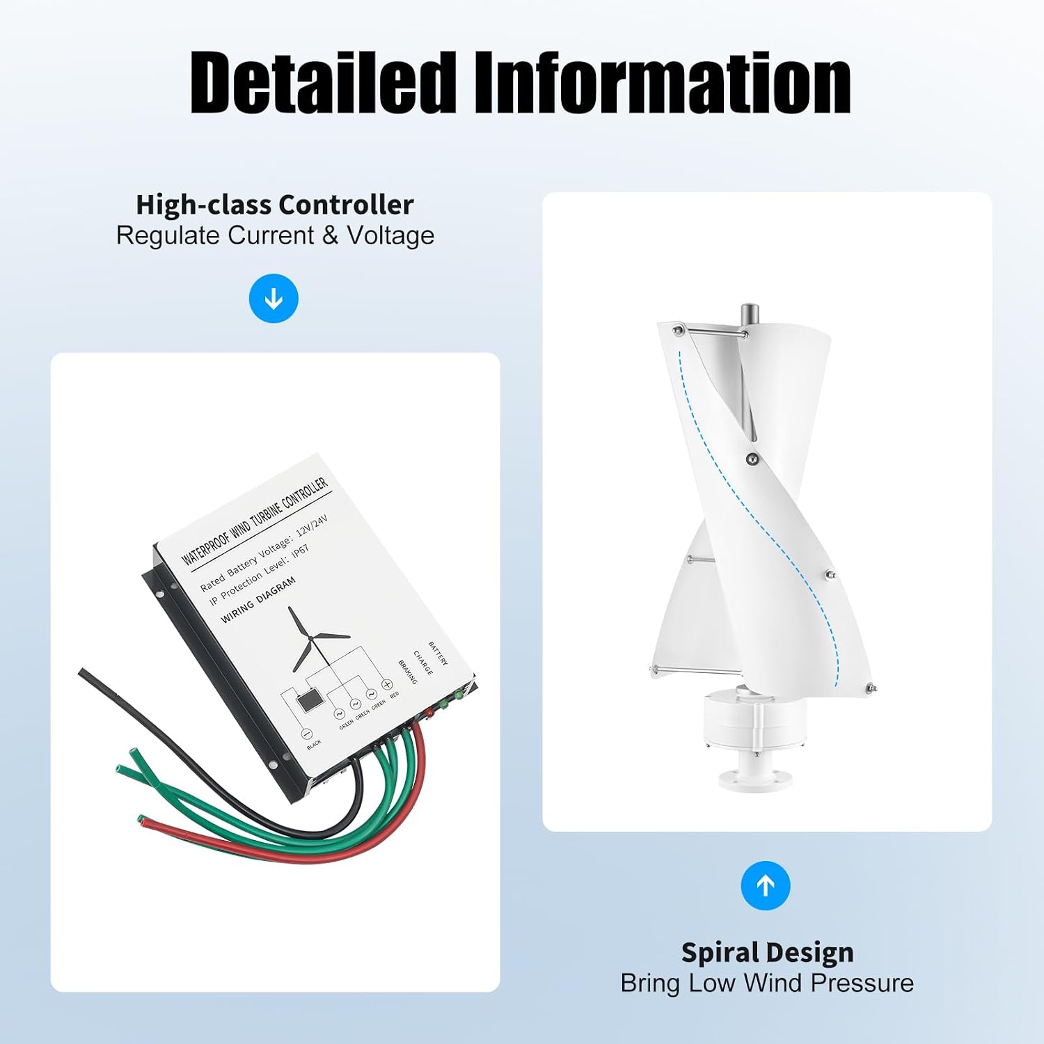 100W Wind Turbine, 12V Vertical Axis Wind Driven Generator with 2 Blades and Permanent Magnet Generator for Boats, Terrace, Marine, Motor Home, Chalet (100W,White)