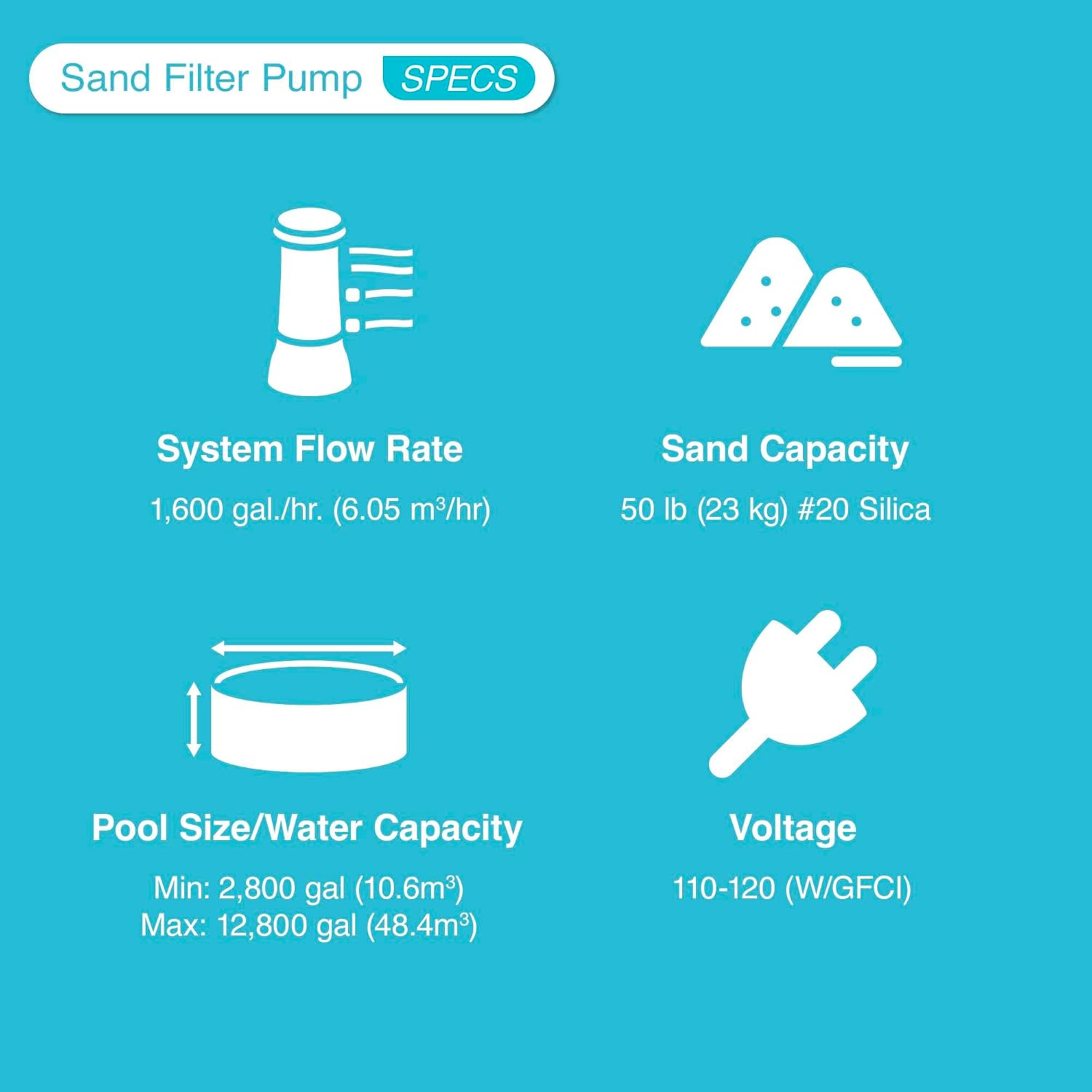 Intex 26645EG Krystal Clear 2100 GPH Sand Filter Pump for Above Ground Pools Bundled with OptiFlow Premium Pure Silica Filter Sand, 50 lb Bag