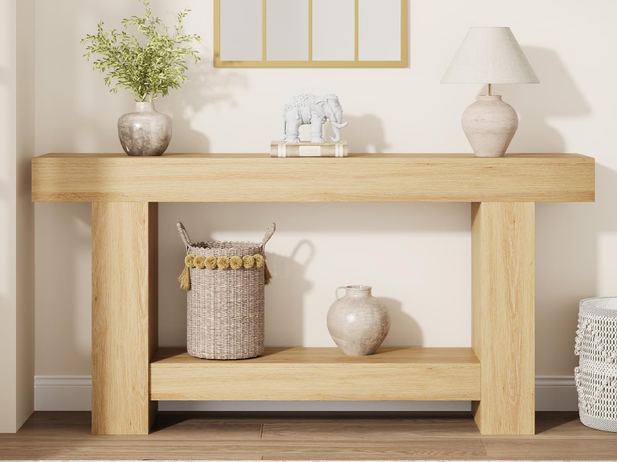 63-Inch Long Console Table, Farmhouse Sofa Table Behind Couch, Wooden Console Tables with Storage, Entryway Entry Tables for Hallway Entrance Living Room