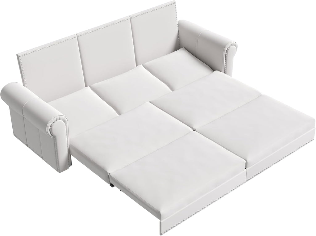 King Size 93.7' Pull Out 3 Seat Sofa with 2 Pillows, 3-in-1 Velvet Fabric Convertible Sleeper Sofa Bed, Fold Couch for Living Room, Office and Small Space, Beige