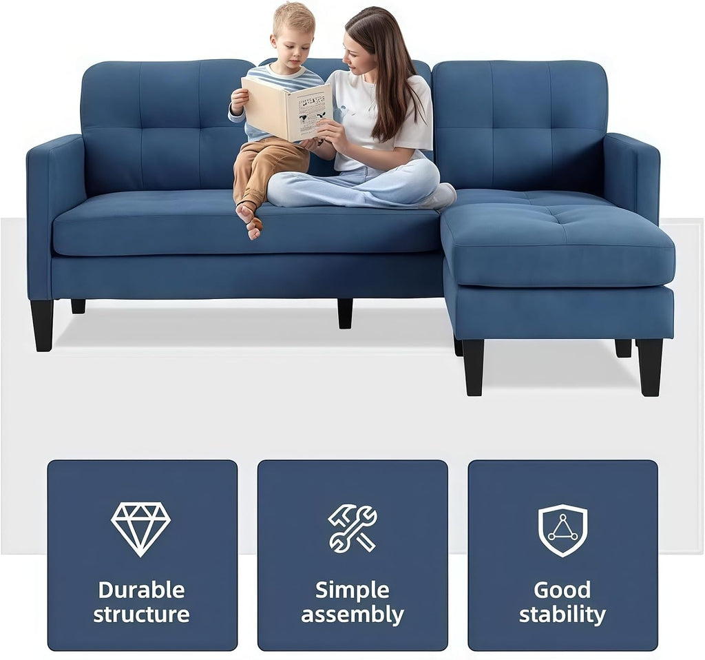 L Shaped Sectional Sofa with Movable Ottoman, Lounge Sectional Sleeper Sofa Couch for Apartment & Small Space, Small Couch for Living Room, Blue