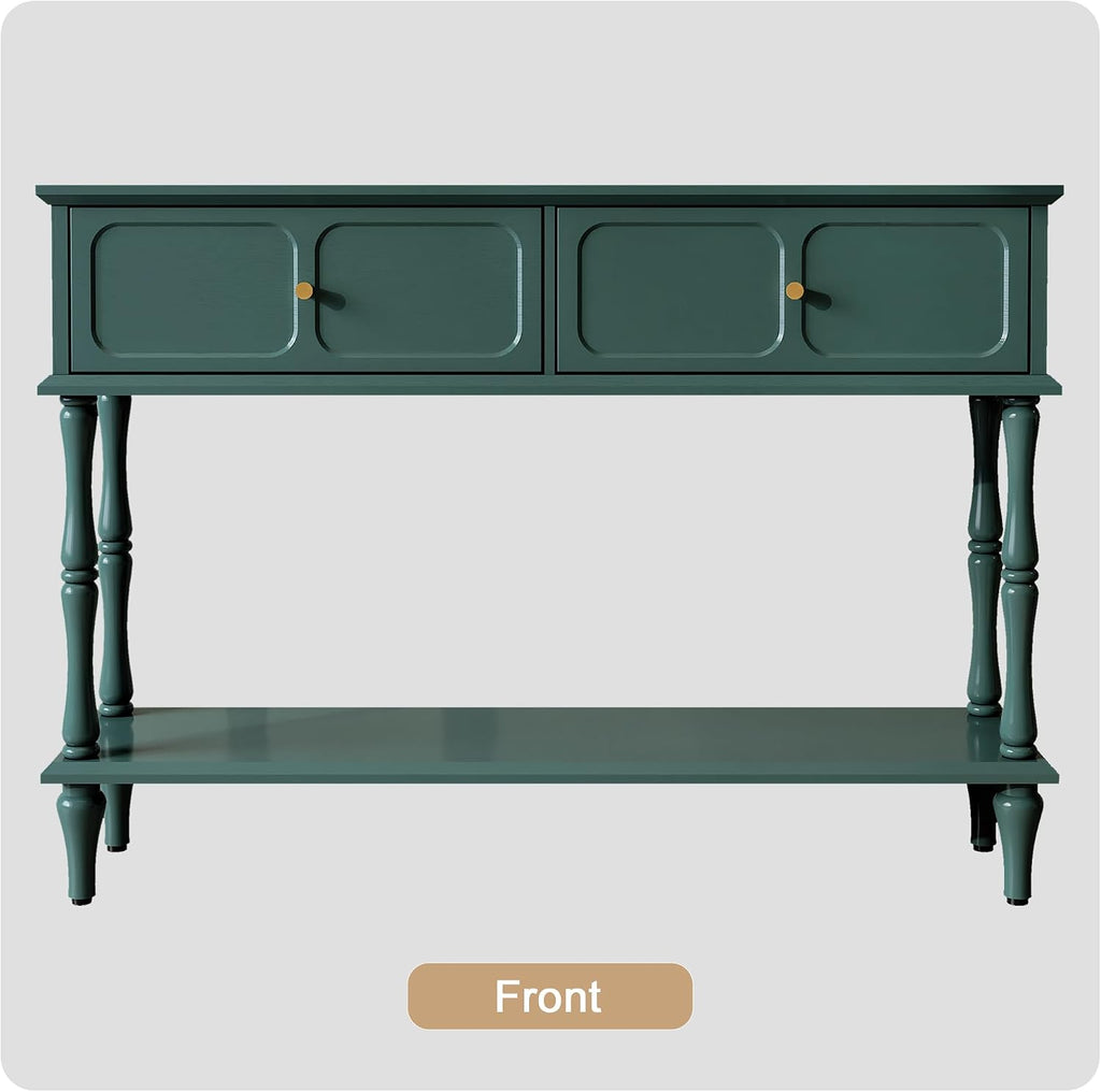 ARTPOWER Mid-Century Console Table for Entryway with 2 Drawers, Green Entryway Table with Storage Cabinets and Open Shelf, Narrow Long Couch Table Behind Sofa for Living Room, Foyer, Hallway