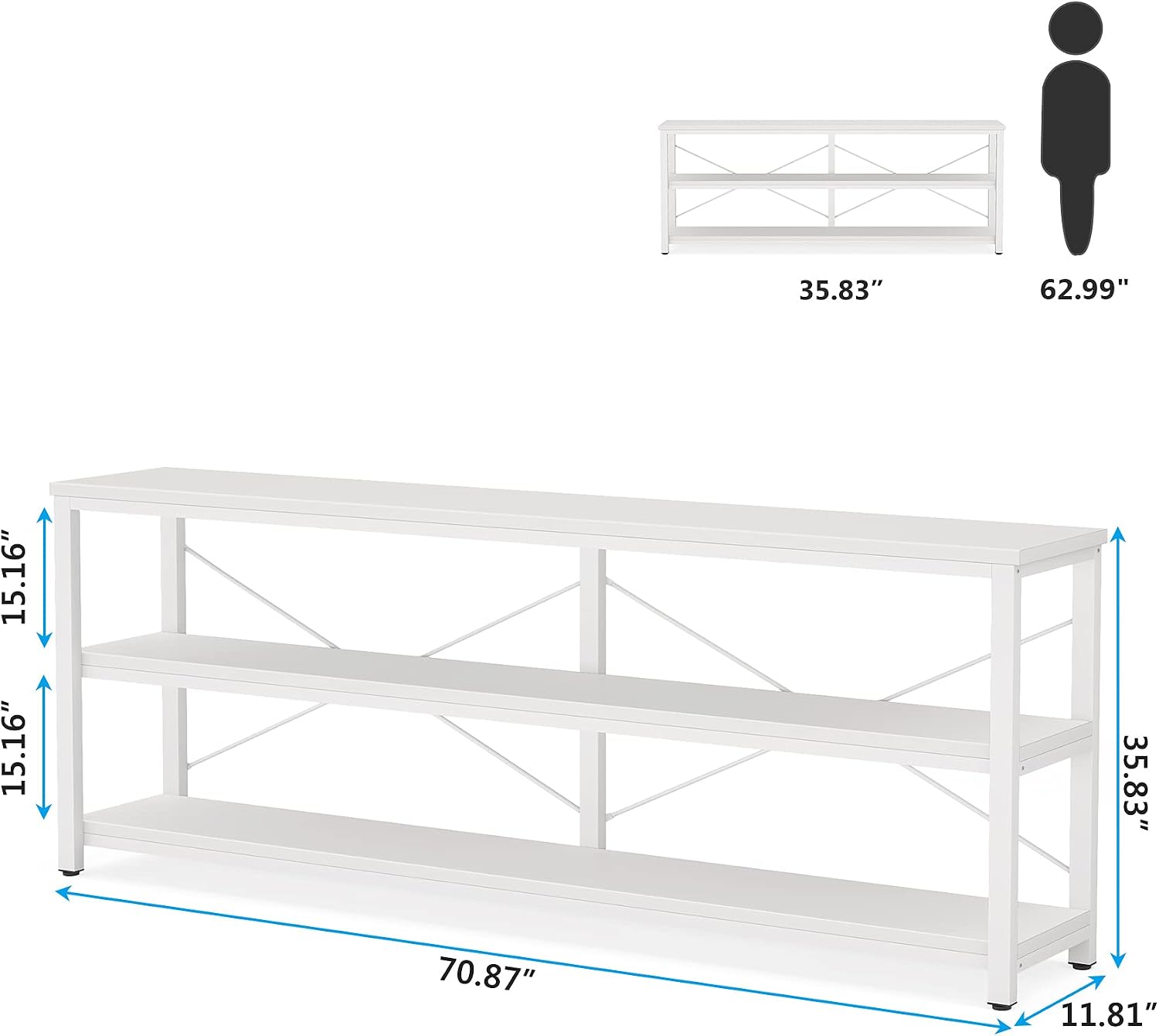 Tribesigns 71' Sofa Tables,Extra Long Couch Table, Narrow Long Console Table, Entryway Table,Sofa Table with 3 Tiers Storage Shelves (White)