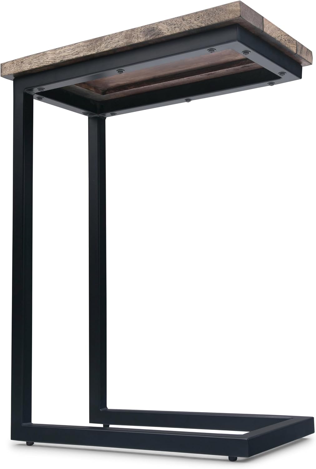 SIMPLIHOME Skyler C-Side Table - 18' Wide x 24' High Solid Mango Wood and Metal Slide-Under Table in Beach Brown, Industrial Accent Table or End Table for Living Room with Open Frame Design, Assembled