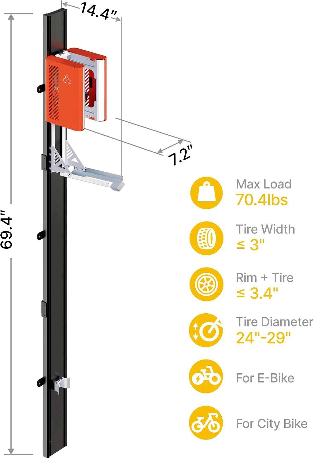monTEK Automatic Lift Bike Rack – Fits 24-29' Tires, Heavy-Duty Vertical Wall Rack for Bicycles (Up to 71 lbs) - Effortless Lifting, Easy Install - Space-Saving Storage for Garage, Shed, BO