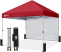 CROWN SHADES Pop Up Canopy with 1 Side Wall - Beach Tent with One Push Setup - Outdoor Sun Shade for Events, Parties, Camping - Gazebo with STO-N-Go Cover Bag, Red, 8x8FT