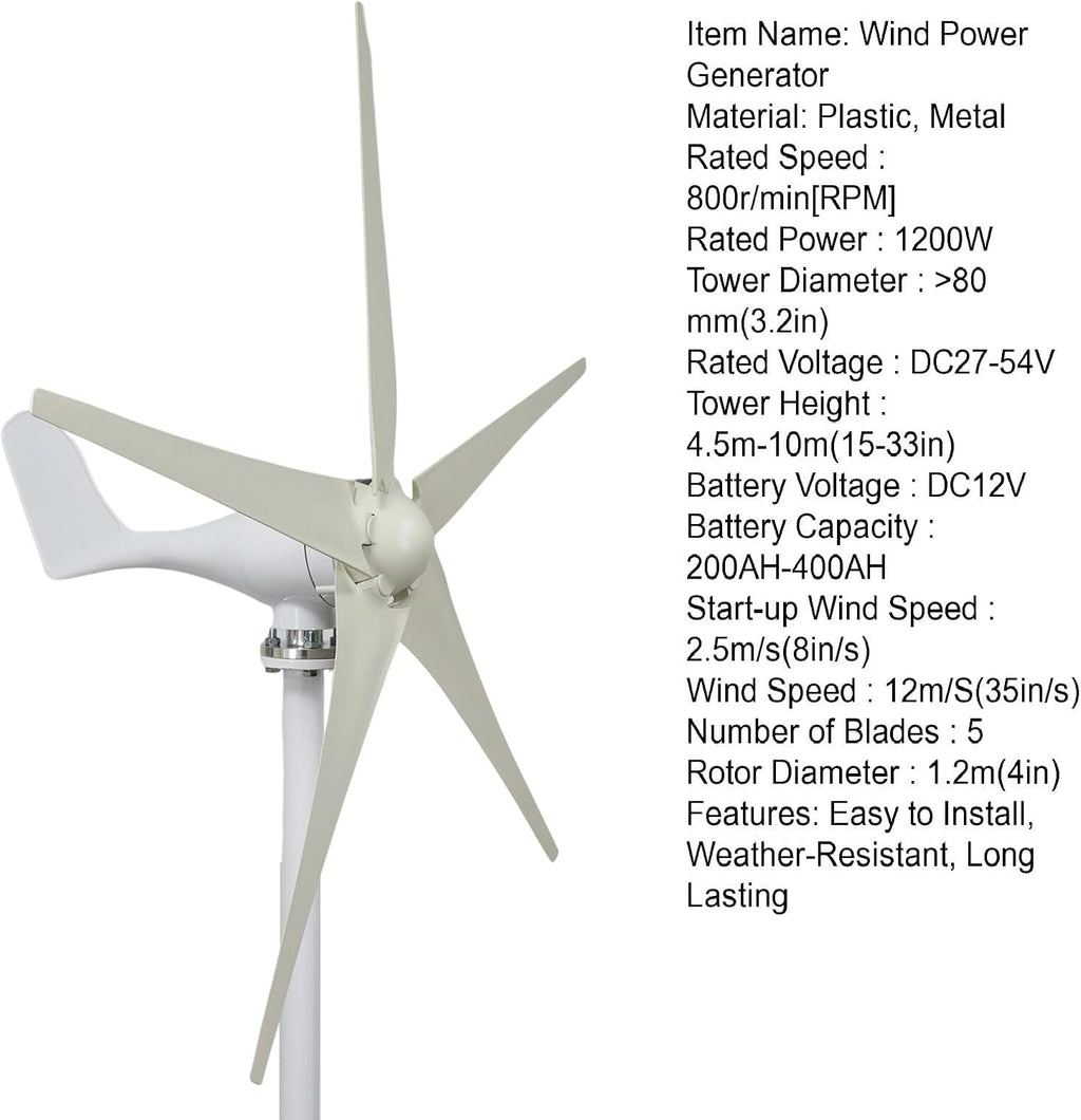 Wind Turbine Generator kit, Mini Windmill Turbines Generator 1200W, Wind Power Generator for Marine, RV, Home, Windmill Generator Suit for Hybrid Solar Wind System