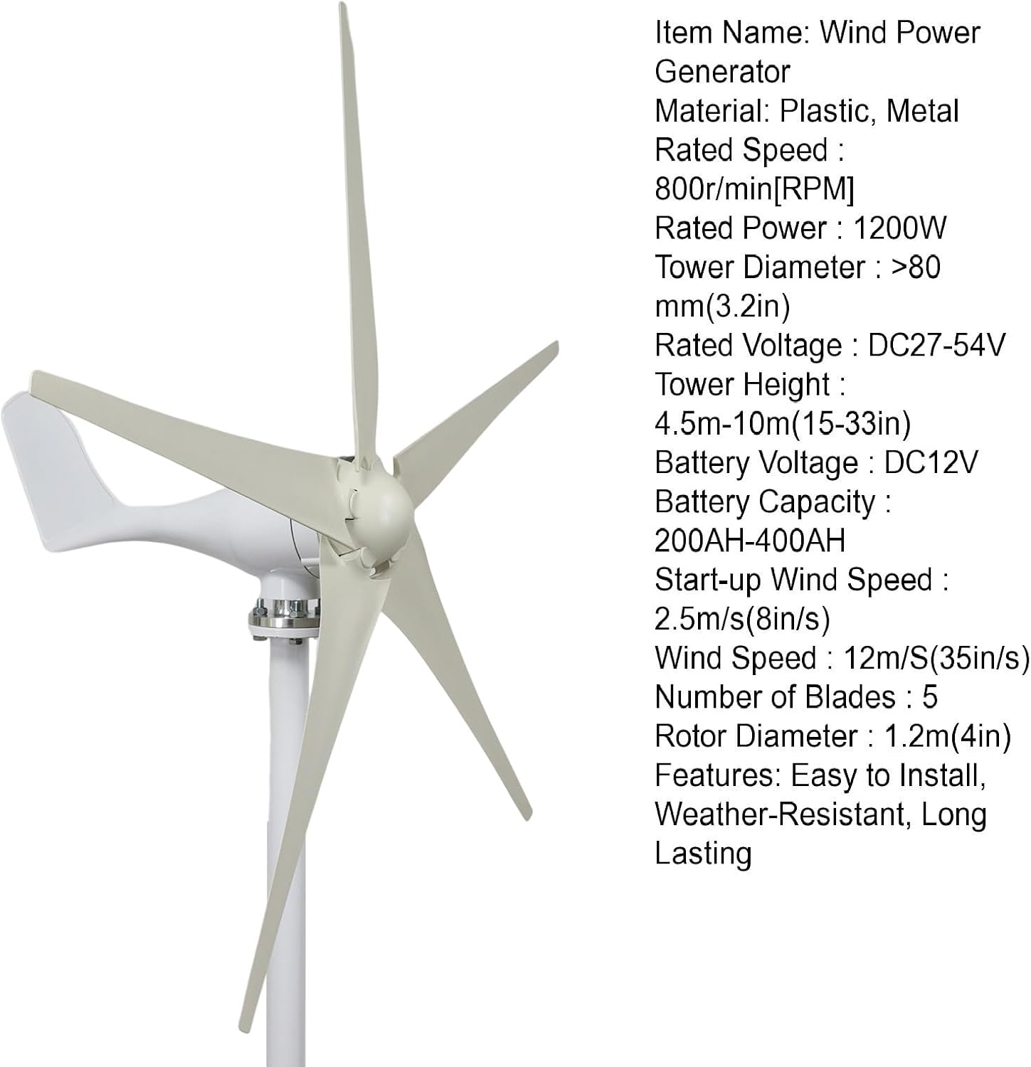 Wind Turbine Generator kit, Mini Windmill Turbines Generator 1200W, Wind Power Generator for Marine, RV, Home, Windmill Generator Suit for Hybrid Solar Wind System