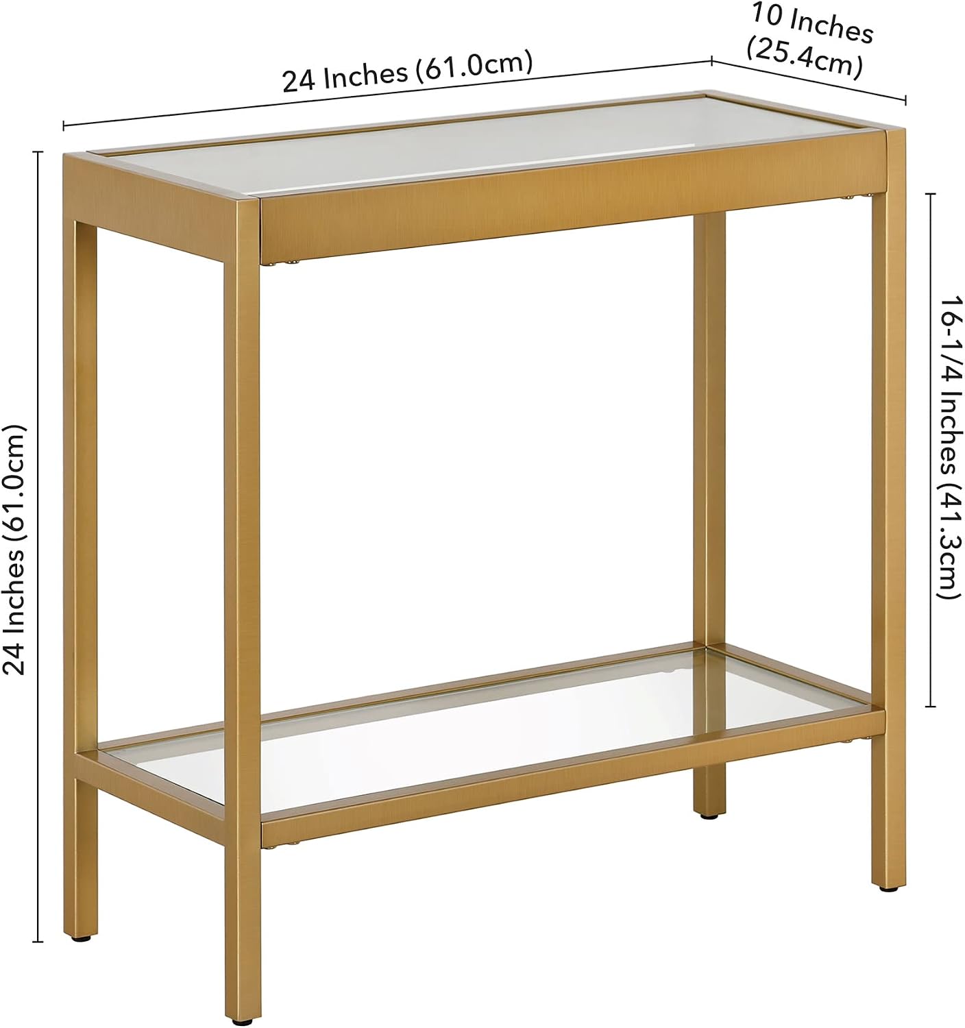 Henn&Hart 24' Wide Rectangular Rectangular Side Table in Brass, Table for Living Room, Bedroom