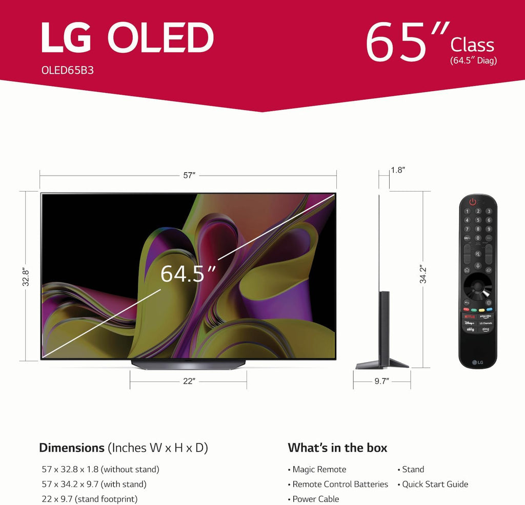 LG B3 Series 65-Inch Class OLED Smart TV OLED65B3PUA, 2023 - AI-Powered 4K TV, Alexa Built-in