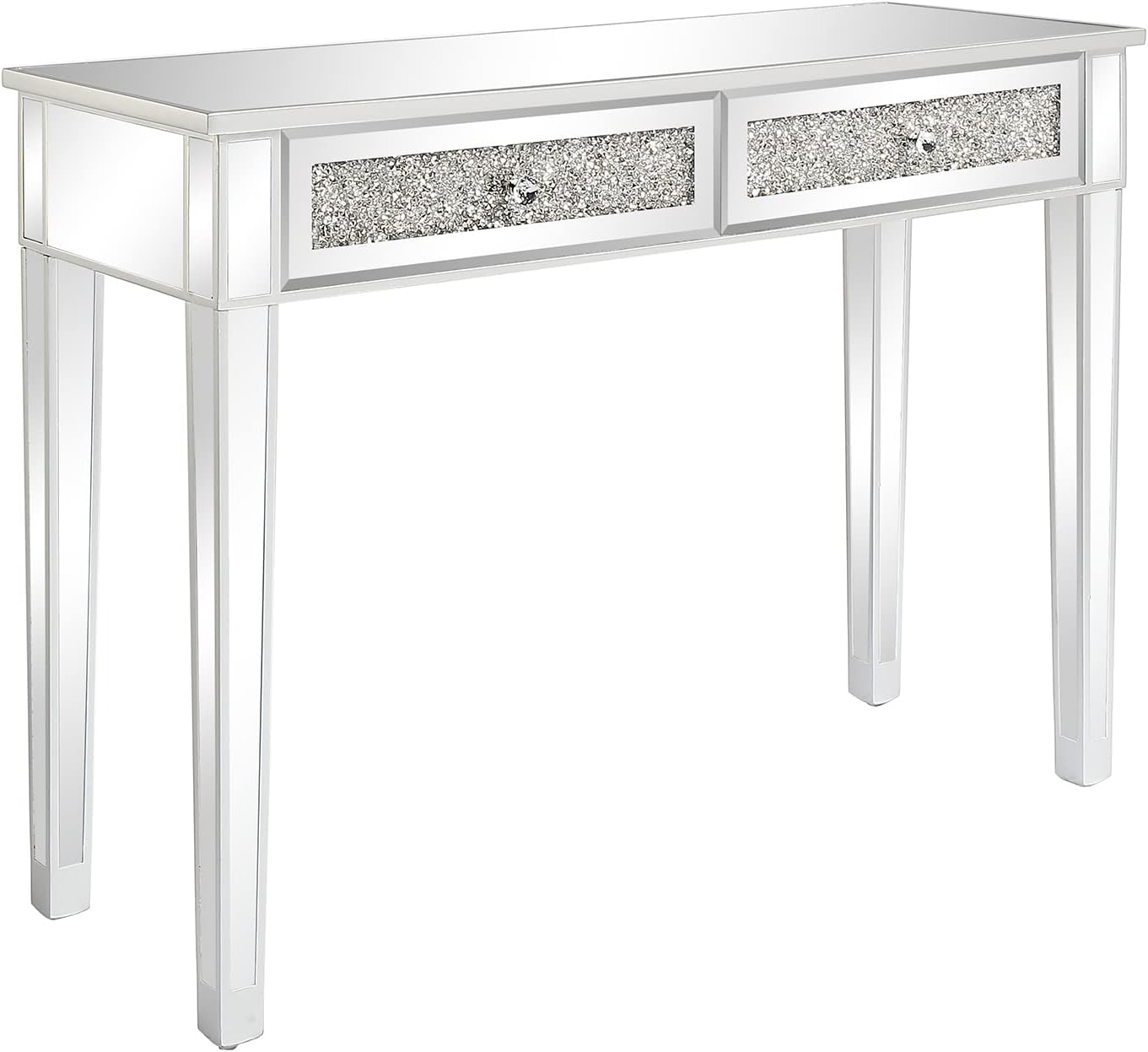 Karl home Mirrored Desk with 2 Drawers Silver Console Table Mirror Sofa Table with Crystal Inlay Front for Living Room, Entryway, Foyer, 42 Inch