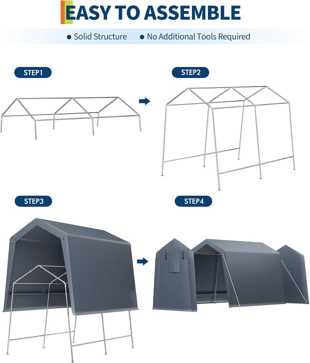 6'×10' Heavy Duty Portable Storage Shed Tent - Outdoor Shelter with Roll-Up Door, Waterproof Bike/ATV/Motorcycle Garage, All-Weather Shelter Tent