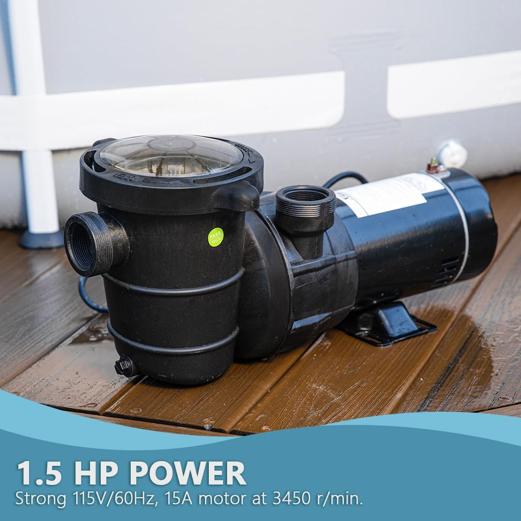 XtremepowerUS 1.5HP High Flow Pool Pump Self Prime for Above Ground Swimming Pool Spa Pump Flow 5400GPH 1.5' Large Strainer Basket Filter