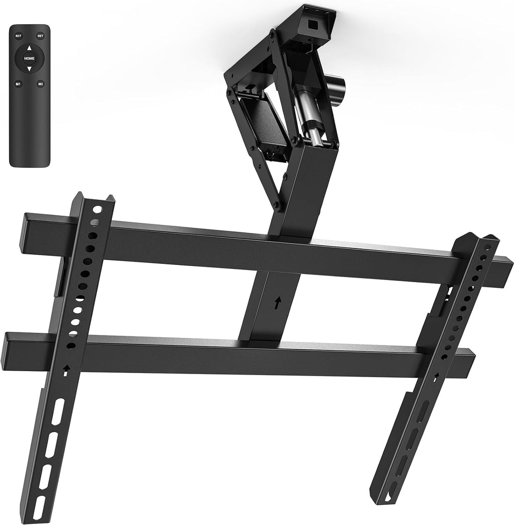 Electric Ceiling TV Mount with Remote for 23-55 inch Flat Curved Screen TVs, Motorized Flip Down Ceiling Mount for Flat and Pitched Roof Indoor Outdoor, Drop Down VESA Mount Bracket, Black