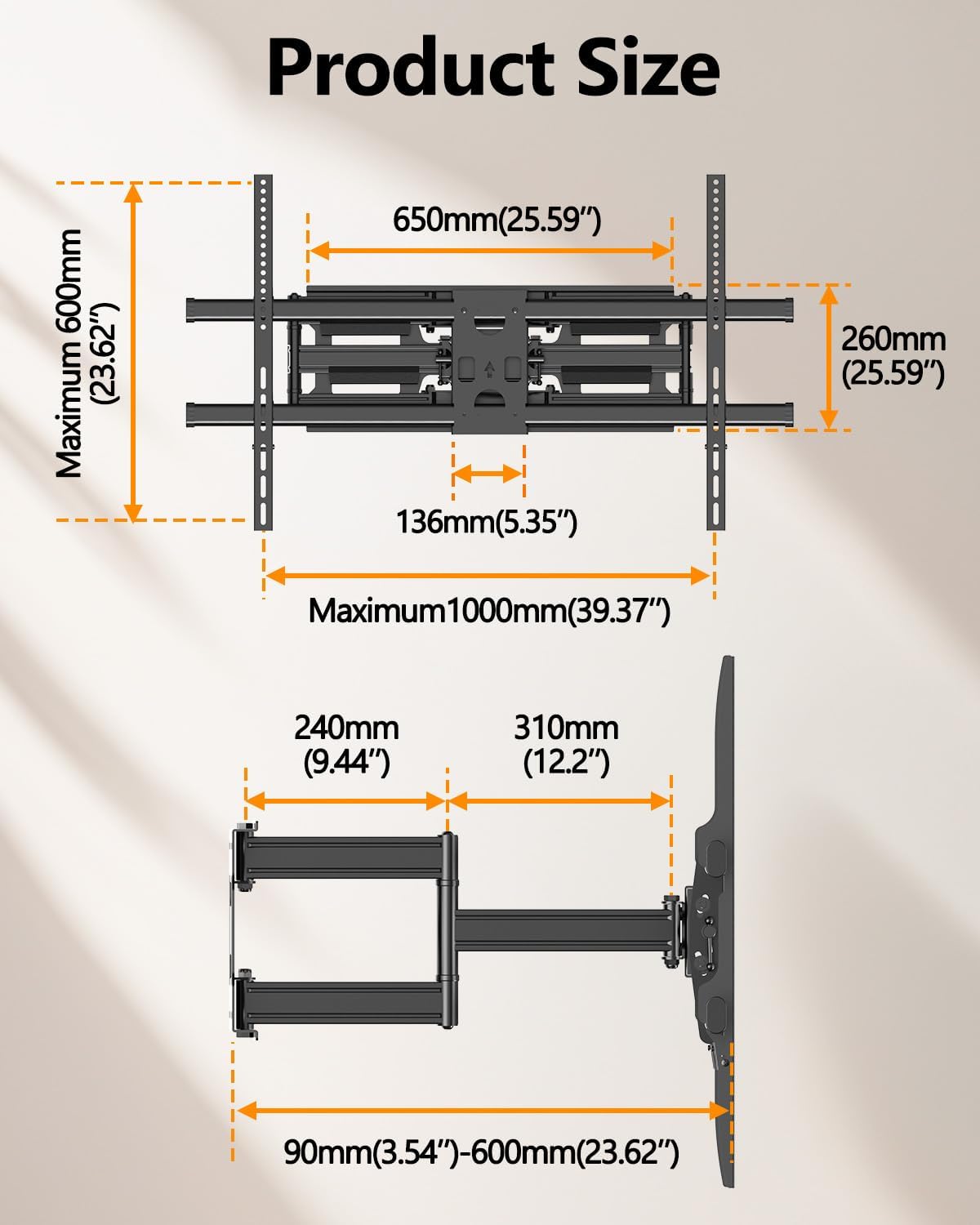 FORGING MOUNT Heavy Duty 60 to 120 inch XXXL Full Motion TV Wall Mount Max VESA1000x600mm Up to 275lbs for Extra Large Big Screens,Universal Articulating TV Mount Bracket Swivel Tilt,16-24' Studs