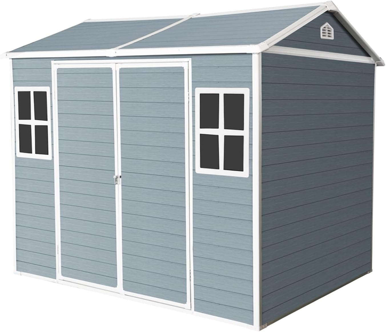 Outdoor Storage Shed with Two-Window and Double-Door, Resin Storage Shed with Lockable Door, Plastic Shed with Floor for Gargen, Patio, Yard, Lawn (Light Gray, 8 x 6 FT)