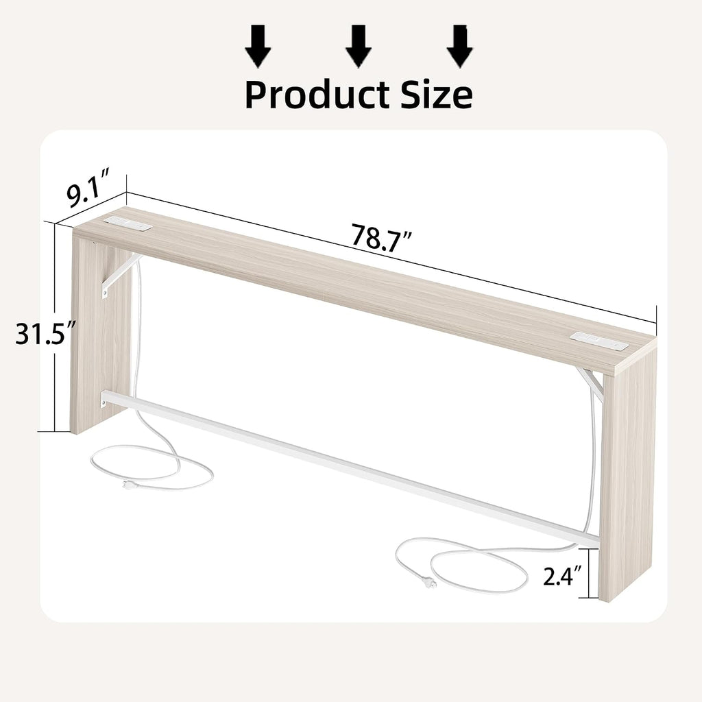 TIQLAB Sofa Table, 79''L x 9.1''W (1.2'' Thickness) Long Console Table Behind Couch, Entryway Table with Angled Metal Frame, Industrial Console Table, Light Walnut