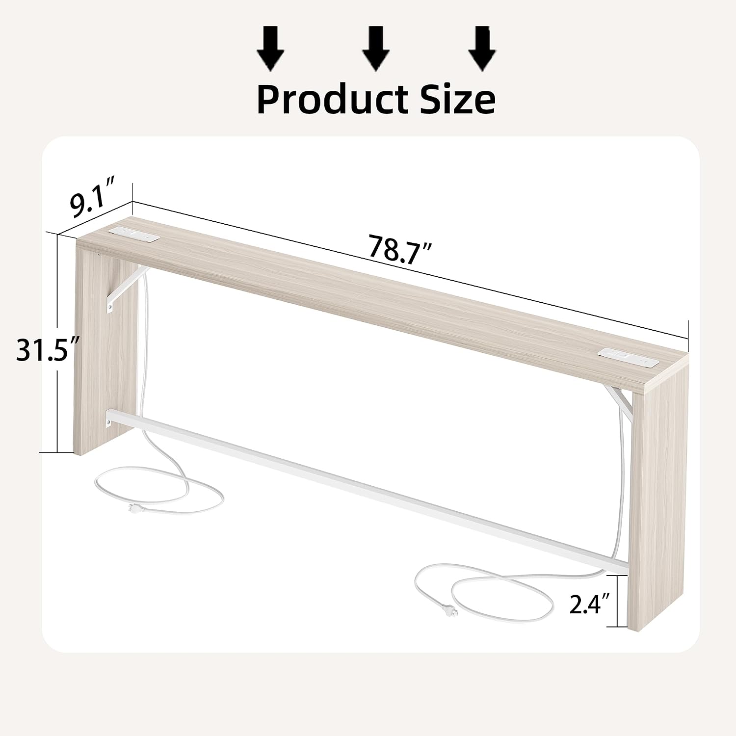 TIQLAB Sofa Table, 79''L x 9.1''W (1.2'' Thickness) Long Console Table Behind Couch, Entryway Table with Angled Metal Frame, Industrial Console Table, Light Walnut