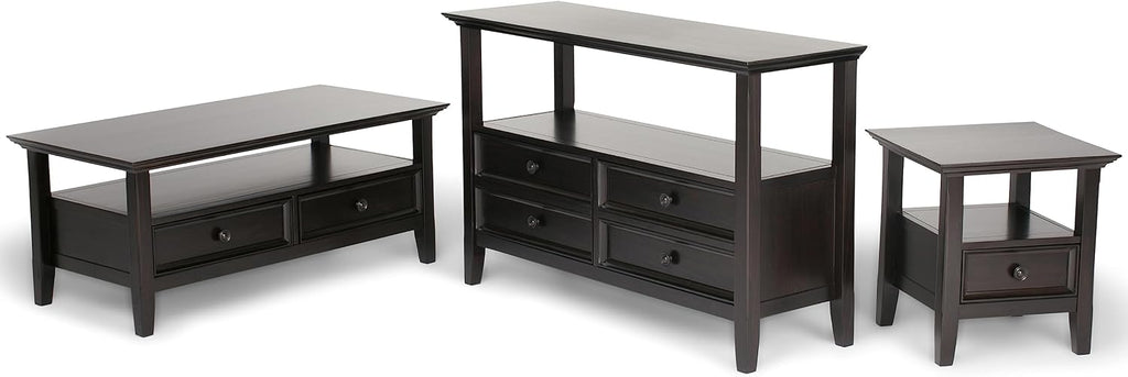 SIMPLIHOME Amherst Console Table - 48 Inch Wide Solid Wood Sofa Table in Hickory Brown, Transitional Storage Table for Entryway or Living Room with 2 Deep Drawers and Large Open Shelf