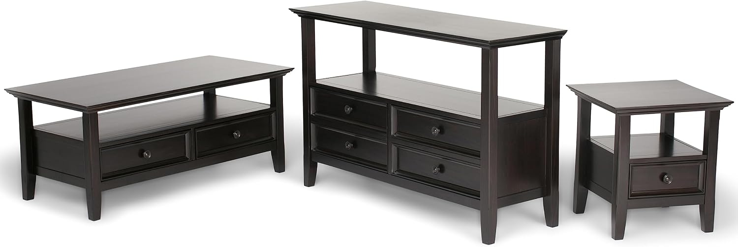 SIMPLIHOME Amherst Console Table - 48 Inch Wide Solid Wood Sofa Table in Hickory Brown, Transitional Storage Table for Entryway or Living Room with 2 Deep Drawers and Large Open Shelf