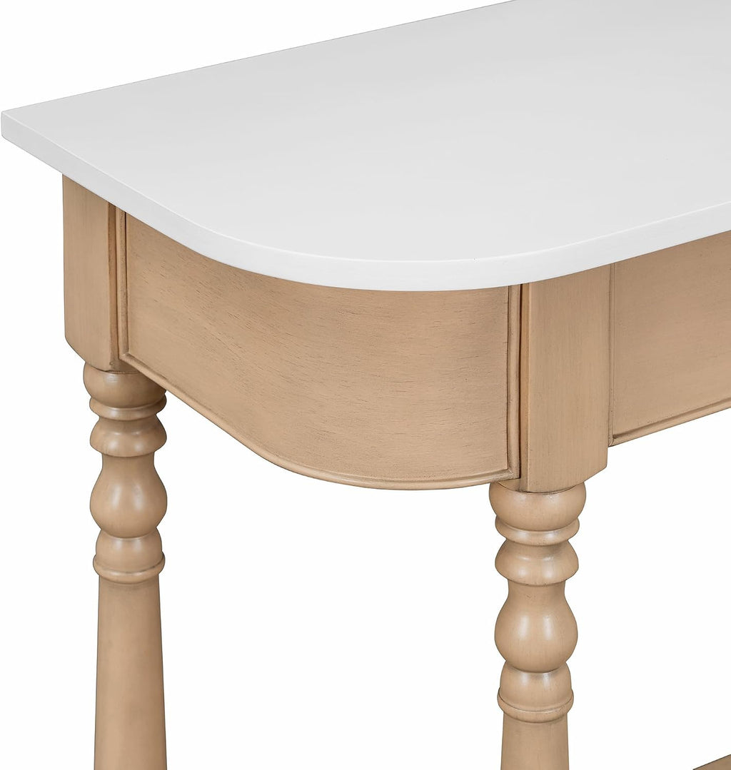 Small Curved Console Table 36-Inch Retro Farmhouse Entryway Sofa Table with Drawer & Storage Shelf for Entry Hallway Foyer Living Room Furniture, Solid Wood Legs, Space-Saving, Beige