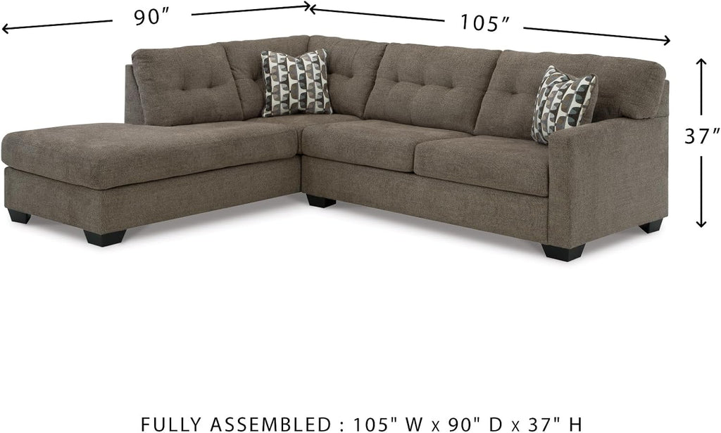 Signature Design by Ashley Mahoney Casual L-Shaped Tufted 2-Piece Sleeper Sectional with Chaise, Bi-Fold Memory Foam Mattress, Loose Seat Cushions and 2 Accent Pillows, Full, Dark Brown
