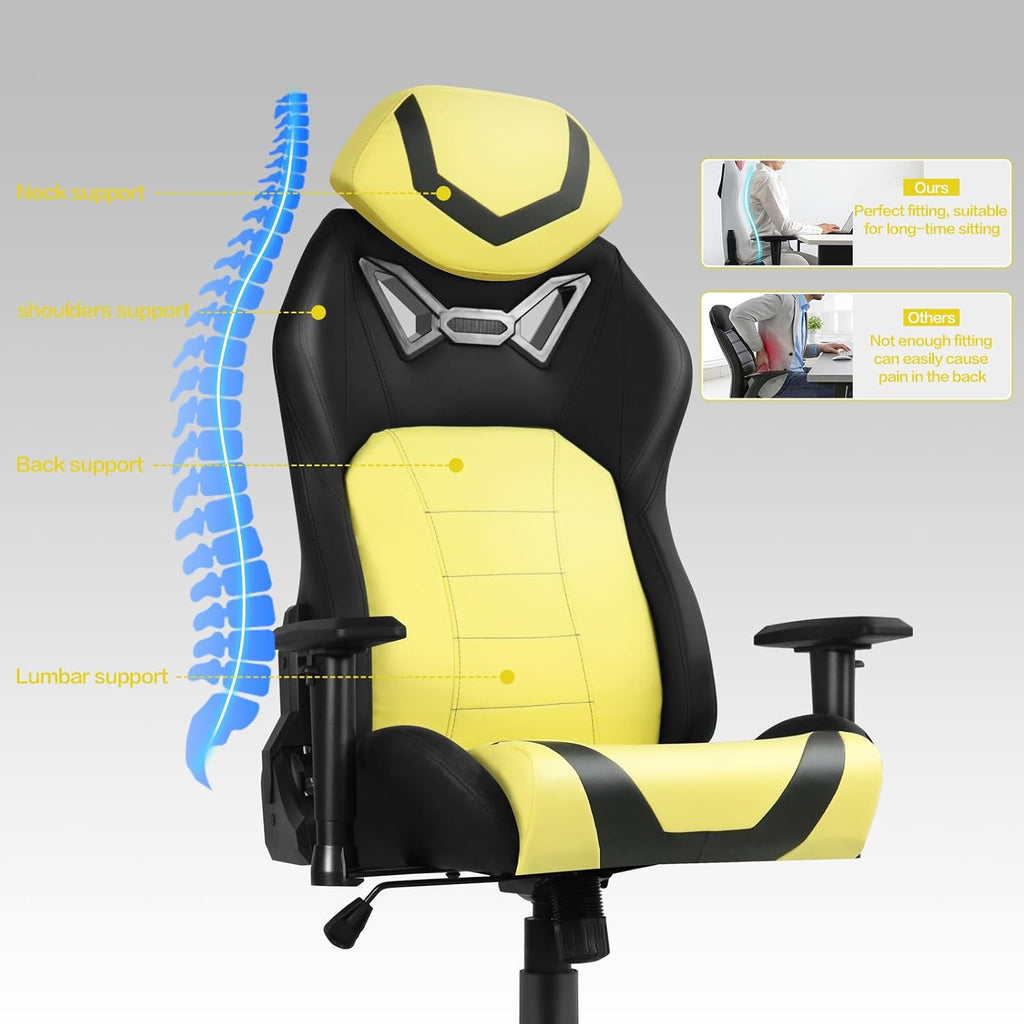 Modern-Depo Ergonomic Gaming Chairs for Adults with High-Density Memory Foam | Swivel Comfortable Office Chair, Big and Tall Video Game Chair, High Back Computer Chair for Home, Office, Yellow Black