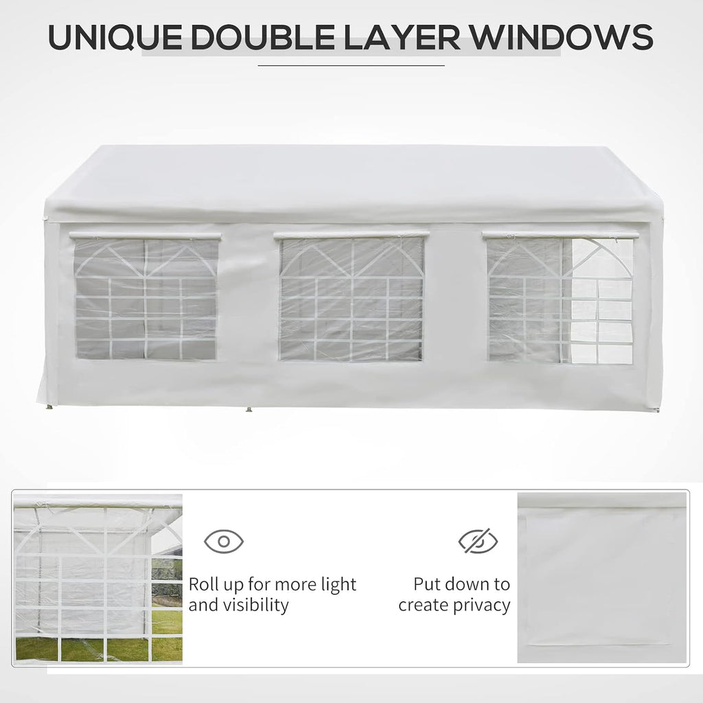 Outsunny 10 x 20 ft Heavy Duty Party Tent Outdoor Gazebo Wedding Tent Event Shelter Carport BBQ with Removable Sidewalls & Windows, Outside Waterproof Canopy for Parties, White