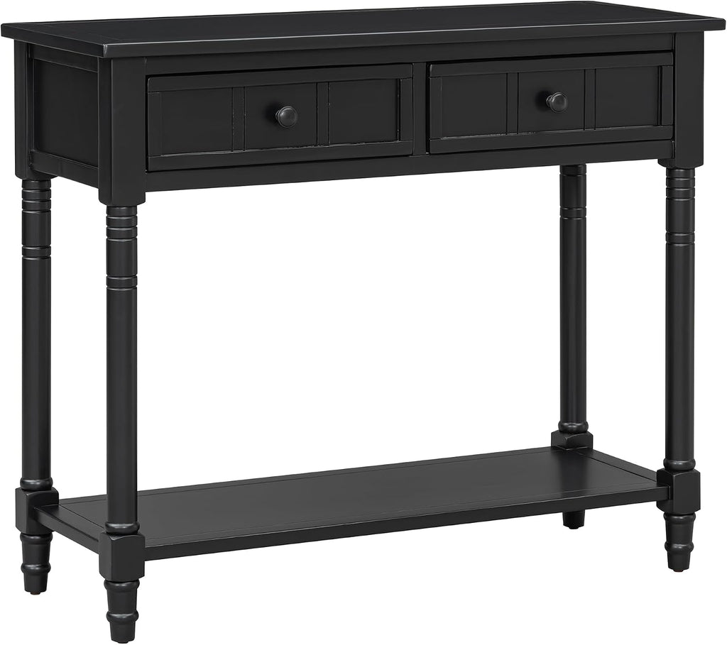 Knocbel Antique Entry Console Table with 2 Drawers & Bottom Open Shelf, Wood Sofa Tables for Entryway Hallway Living Room, 35.34' W x 13.8' D x 30.25' H, Black