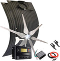 600W Solar Panel Wind Turbine Kit for RV:400W Wind Turbine Generator/2pcs 100W etfe Flexible Solar Panels Monocrystalline/Charge Controller/Cable/Connector