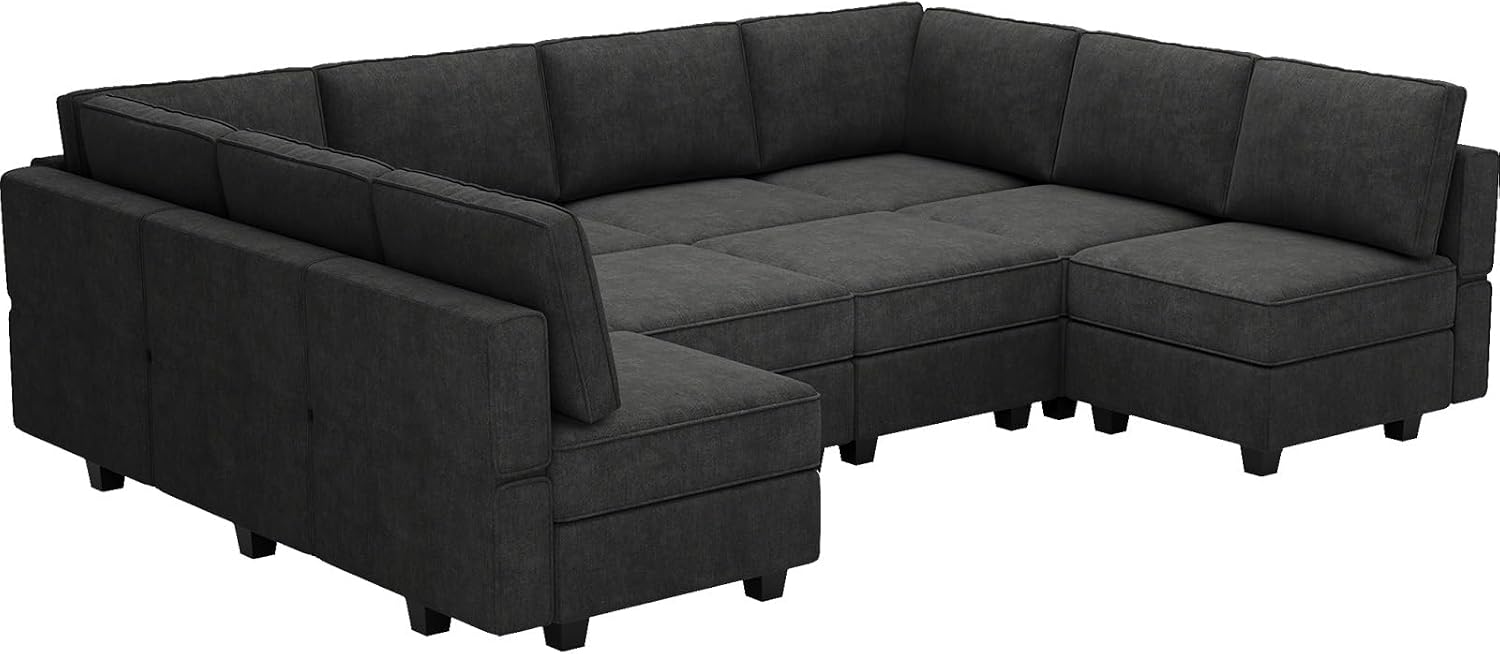 Belffin Oversized U Shaped Sofa Modular Sectional Couch Sleeper Sofa with Storage Convertible Sofa Set Large Sectional Sleeper Black
